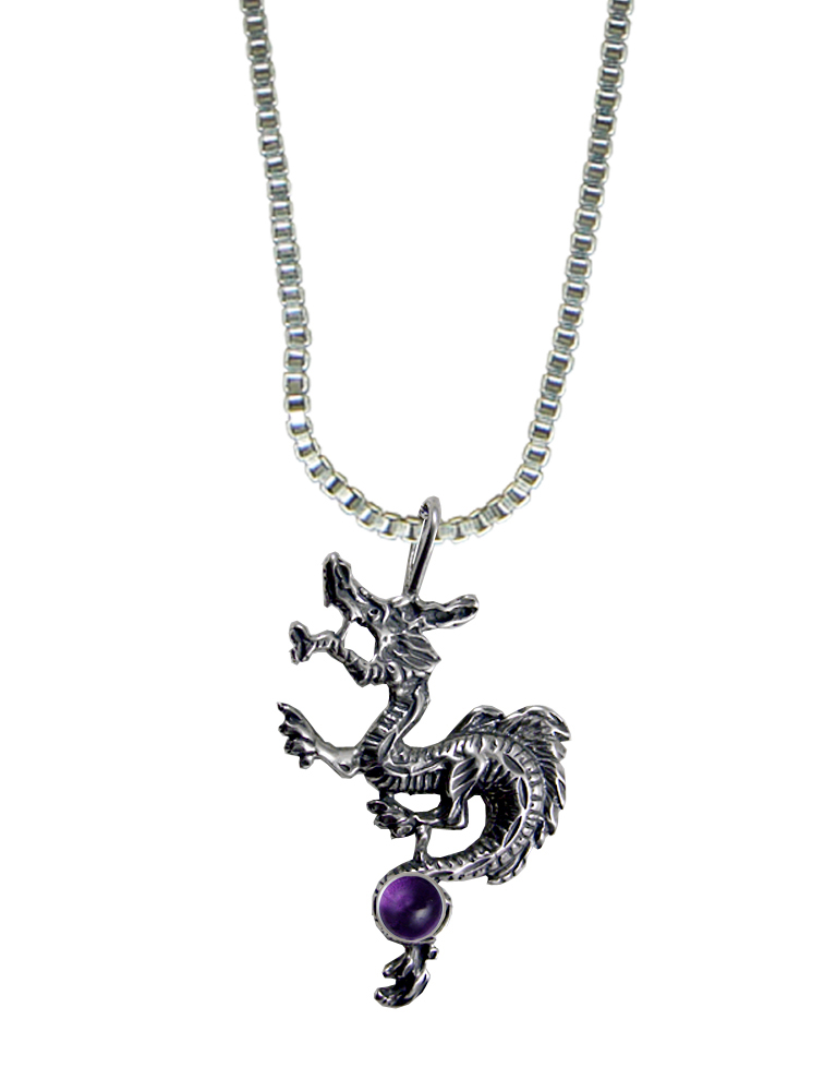 Sterling Silver Dragon King Pendant With Amethyst